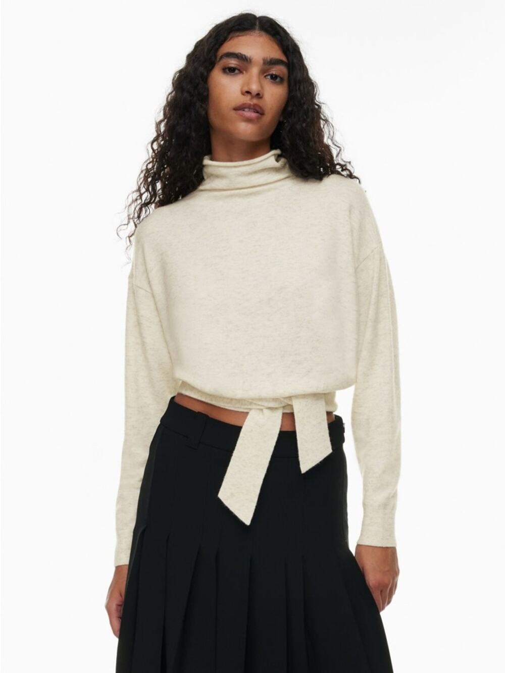 Aritzia Wilfred Lorin Wool Blend Tie Waist Sweater Oat Size Small